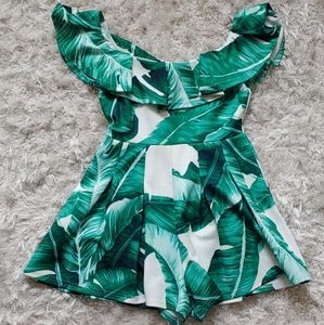 Vestique Palm Leaf Romper S Green and White